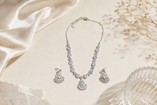 The Luminescent Aura Ensemble: Handcrafted 925 Sterling Silver Set