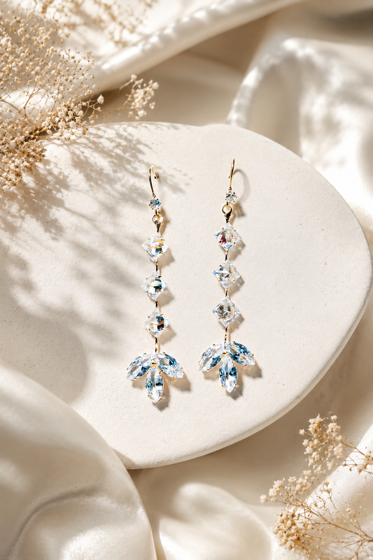 Ethereal Marquise Crystal Cascading Drop Earrings – 18K Gold Plated Luxury
