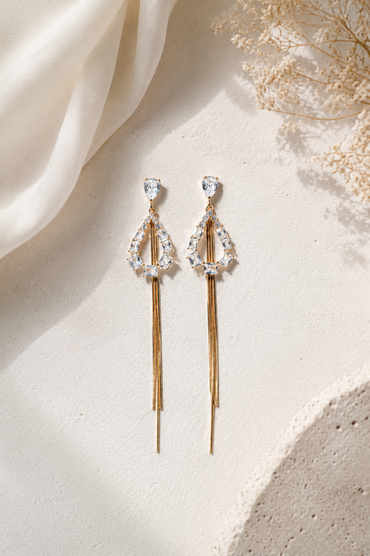 Celestial Cascade: Radiant Crystal Teardrop Dangles