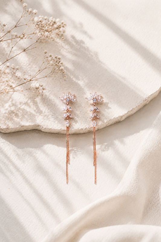 Petal-Drop Linear Rose Gold Earrings