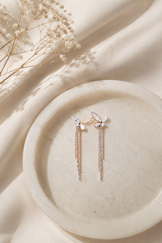 Butterfly Wing Luster Drop Earrings – 18K Gold Plated