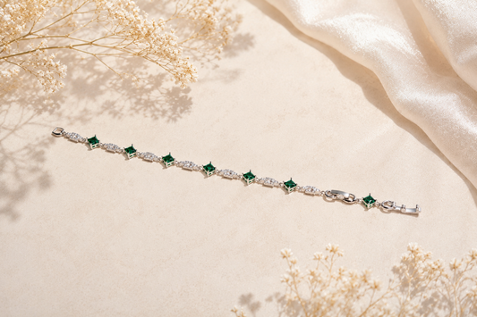 The Verdant Link: Emerald Eternity Bracelet in 925 Silver