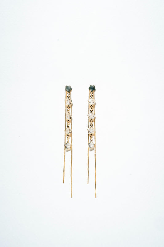 Ethereal Blossom Cascading Drop Earrings – 18K Gold-Plated Celestial Floral Elegance