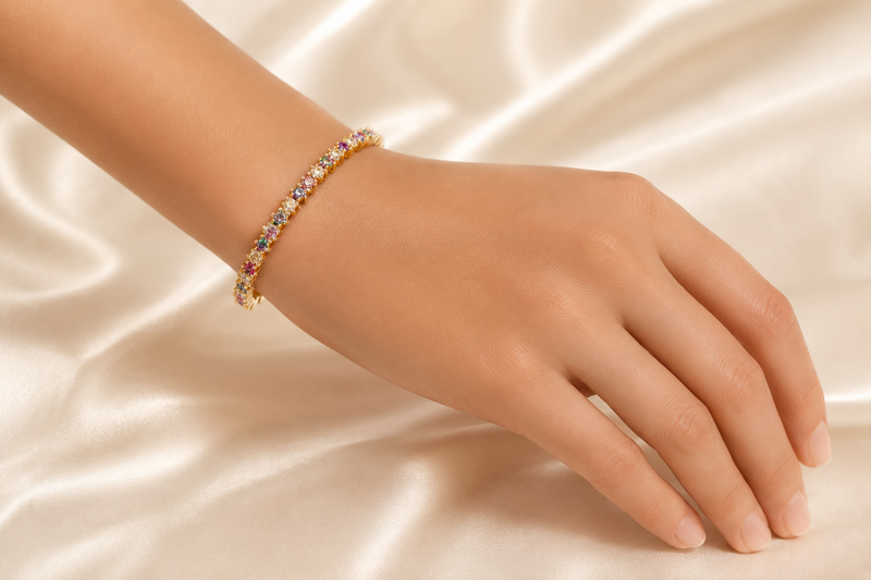 The "Prism Radiance" Multi-Gemstone Tennis Bracelet