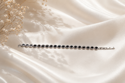 The Midnight Halo: 925 Sterling Silver Stone-Set Bracelet