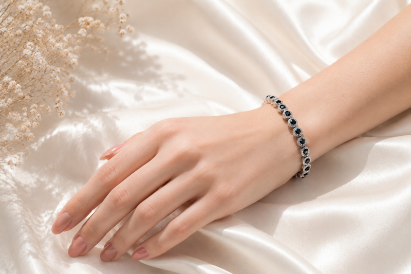 The Midnight Halo: 925 Sterling Silver Stone-Set Bracelet