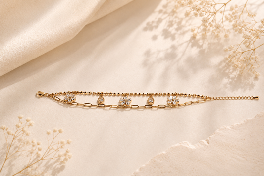 The Dual-Chain Petal & Drop Elegance Bracelet