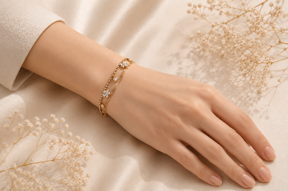 The Dual-Chain Petal & Drop Elegance Bracelet