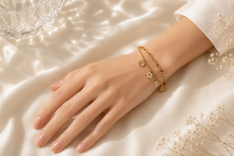 The Enamel Blossom & Heart Charm Bracelet