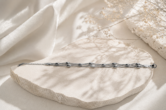The Ethereal Strand: 925 Sterling Silver Layered Bead Bracelet