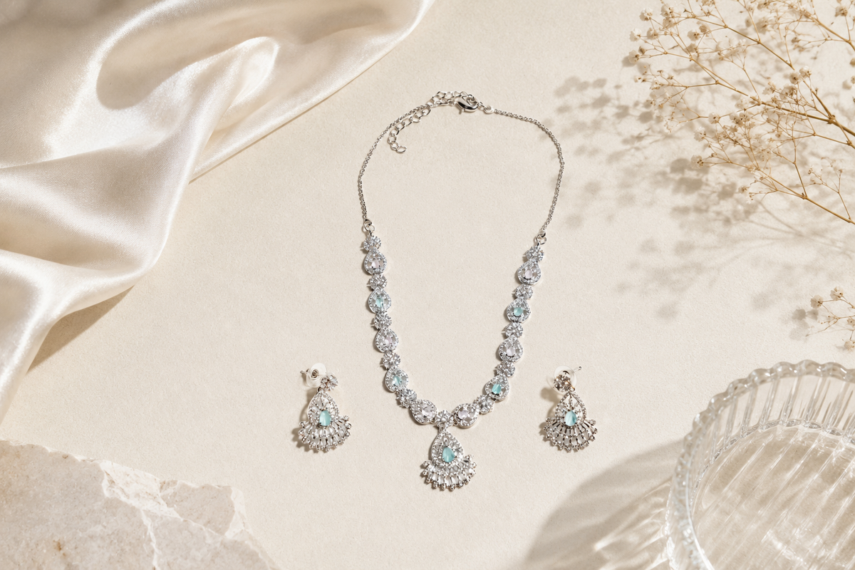 The Luminescent Aura Ensemble: Handcrafted 925 Sterling Silver Set