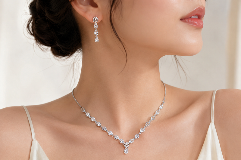 Celestial Cascade Radiance: 925 Silver-Plated Crystal Drop Set