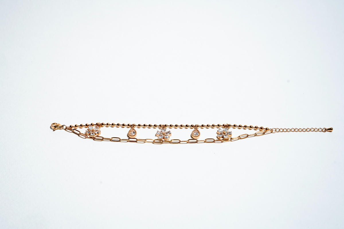 The Dual-Chain Petal & Drop Elegance Bracelet