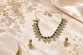 Verdant Leaf Heirloom: 18k Gold-Plated Emerald Crystal Necklace & Earring Set