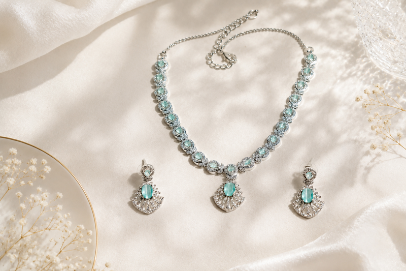The Ethereal Azure Collection: Handcrafted 925 Sterling Silver Set