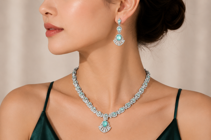 The Ethereal Azure Collection: Handcrafted 925 Sterling Silver Set
