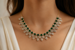 Verdant Leaf Heirloom: 18k Gold-Plated Emerald Crystal Necklace & Earring Set