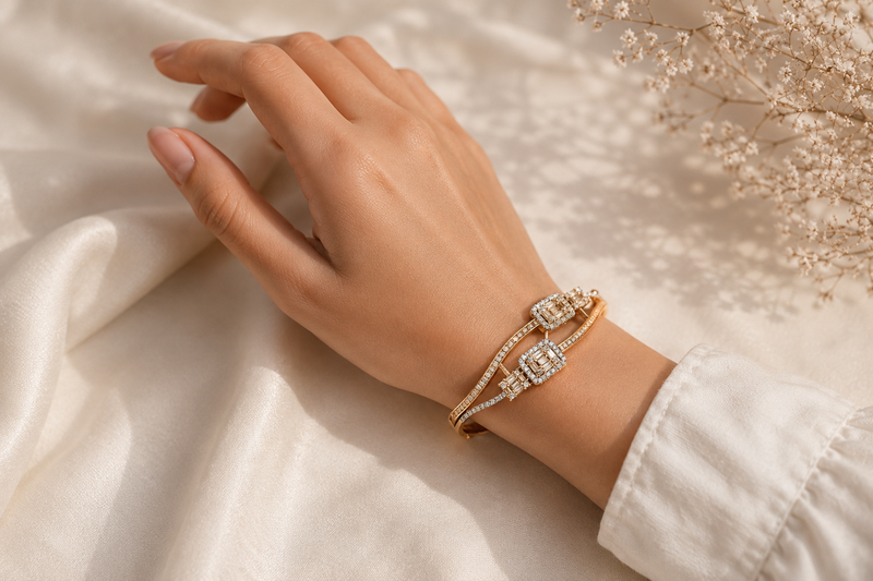 The Symmetry Baguette Luxe Bangle – 18K Gold Plated