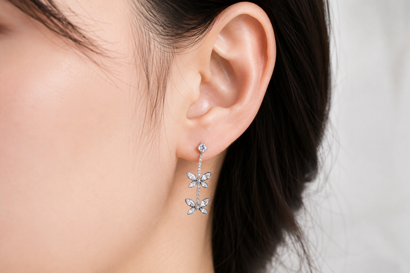 The Twin Butterfly Drop Earrings – 925 Sterling Silver