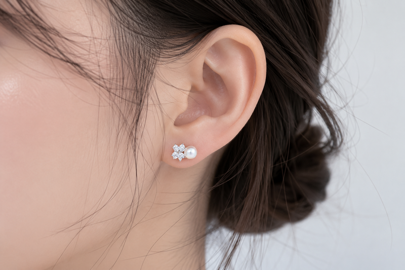 The Floret Bloom Pearl Studs - 925 Sterling Silver