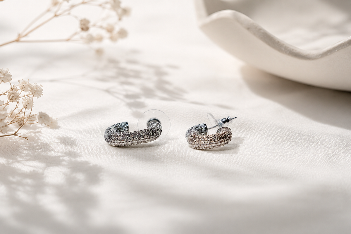The Pave Bold U-Hoop Earrings – 925 Sterling Silver