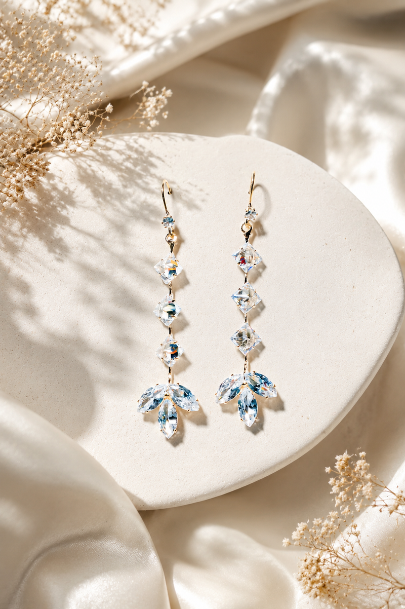 Ethereal Marquise Crystal Cascading Drop Earrings – 18K Gold Plated Luxury