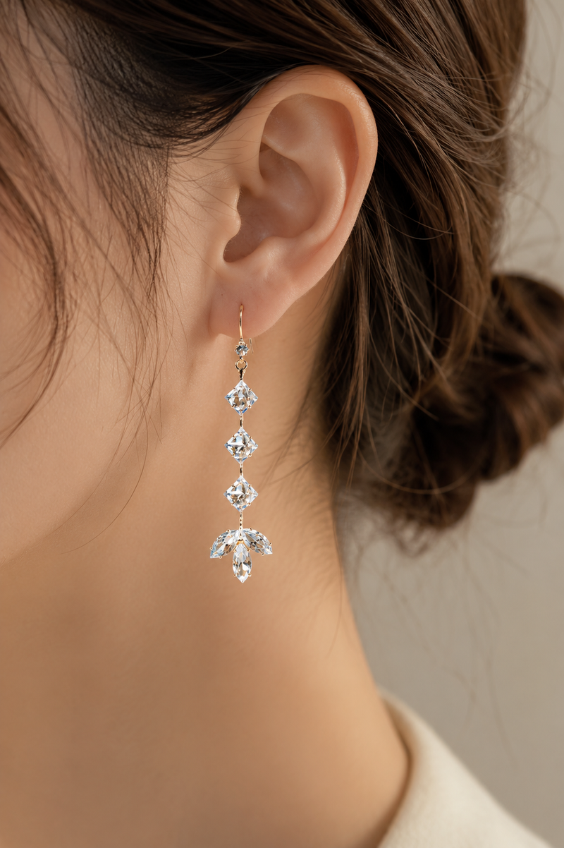 Ethereal Marquise Crystal Cascading Drop Earrings – 18K Gold Plated Luxury