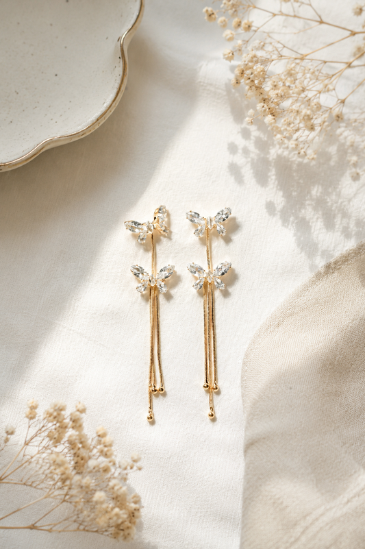 Enchanted Butterfly Tassel Drop Earrings – 18K Gold Plated Serenity