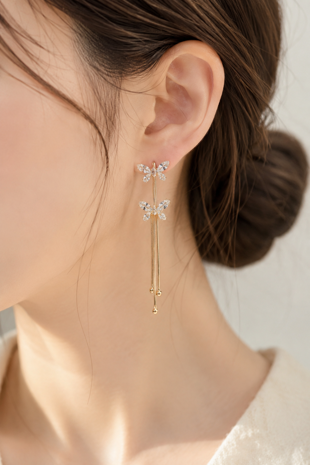 Enchanted Butterfly Tassel Drop Earrings – 18K Gold Plated Serenity