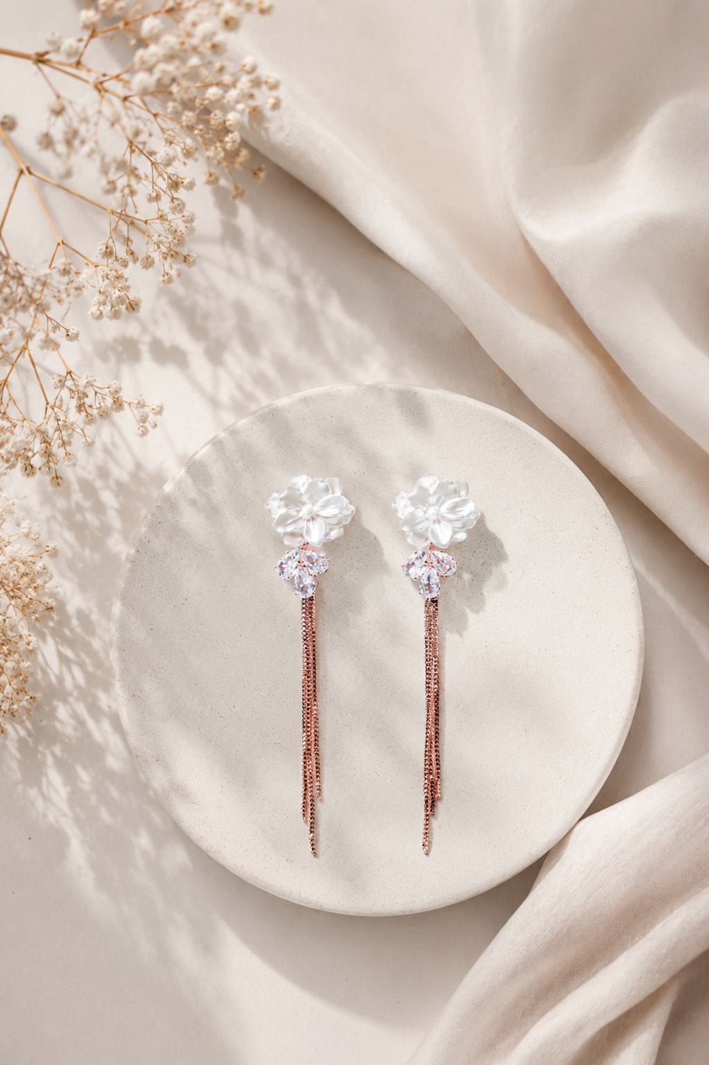 The Primrose Bloom Rose Gold Chain Earrings