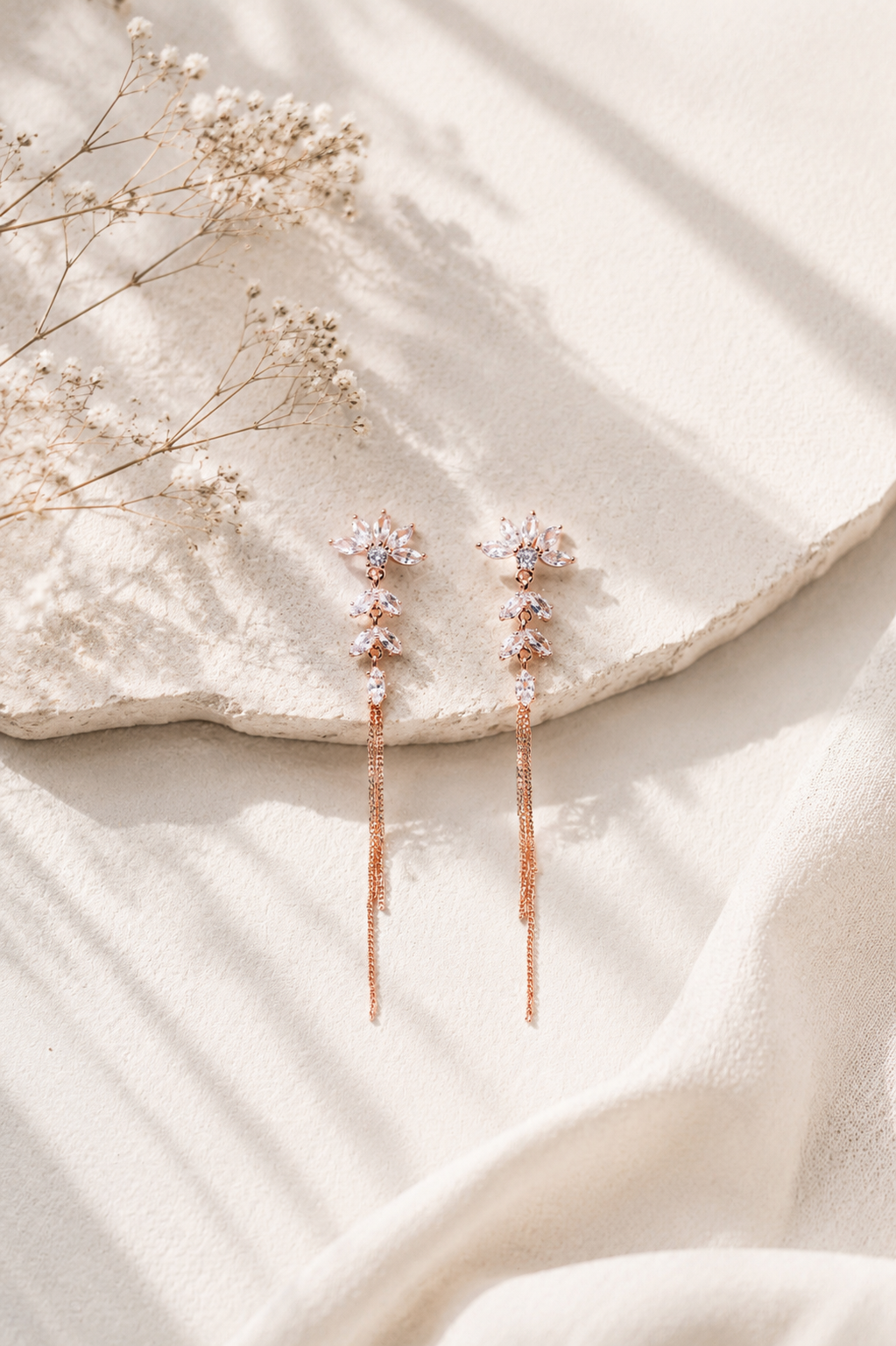 Petal-Drop Linear Rose Gold Earrings