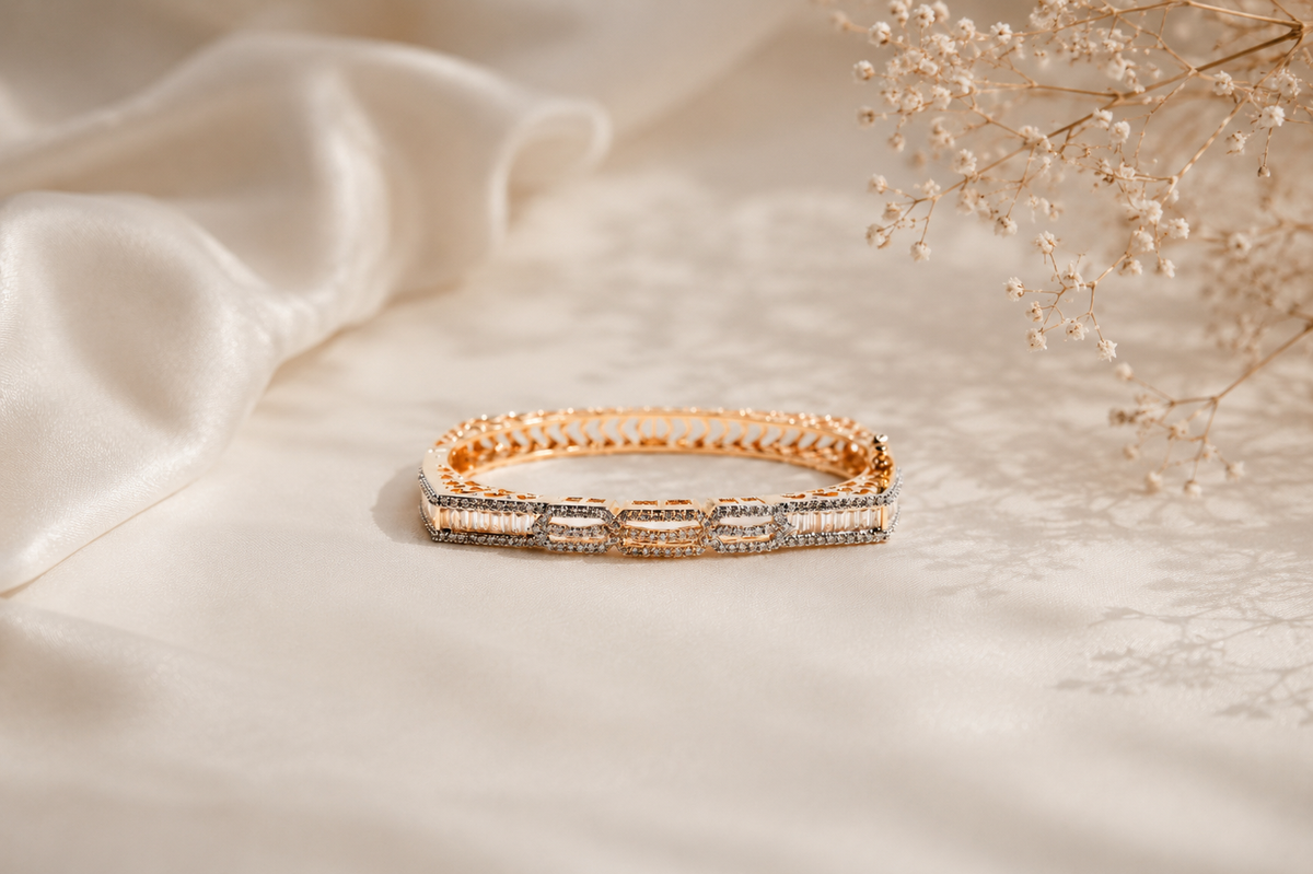 The Sovereign Tiered Pavilion Bangle – 18K Gold Plated