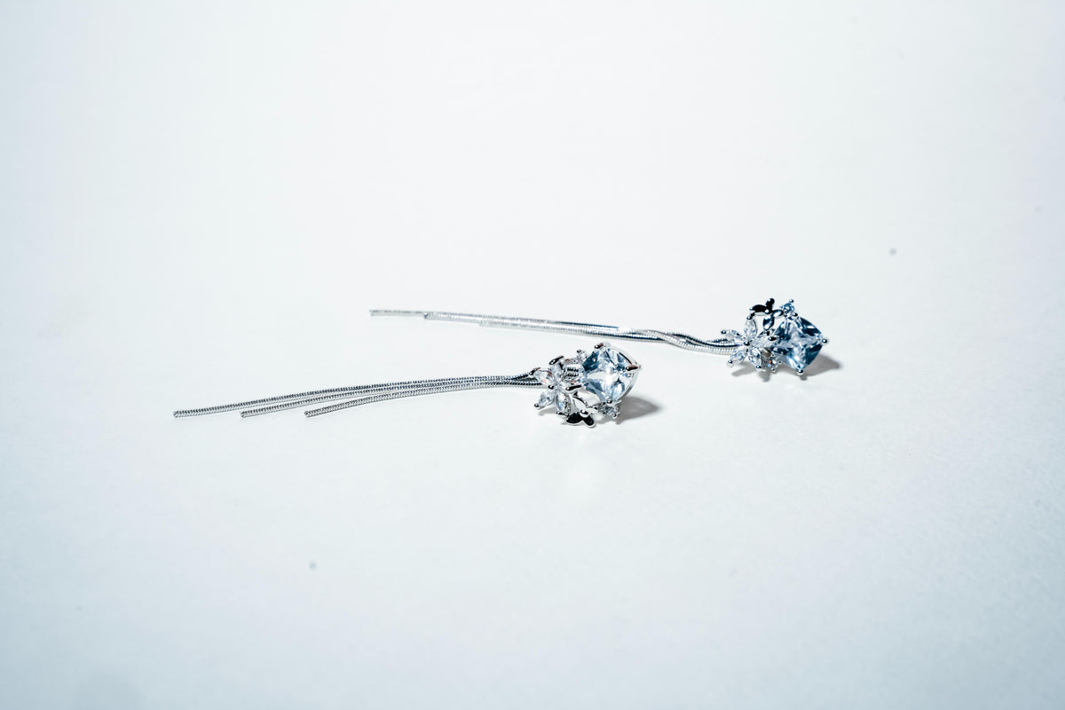 The Midnight Blossom Threader Earrings – 925 Sterling Silver