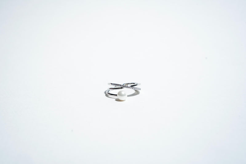 The "Ethereal Intertwine" Pearl & Pavé Crossover Ring