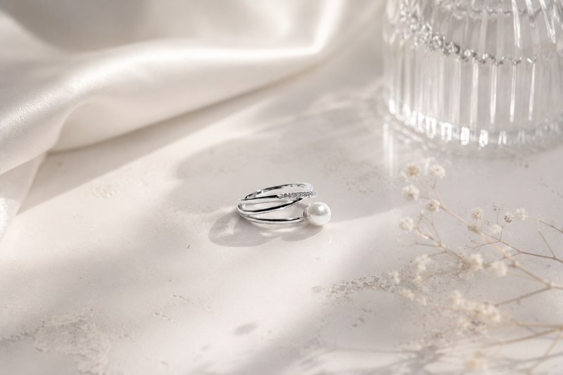 The "Ethereal Intertwine" Pearl & Pavé Crossover Ring