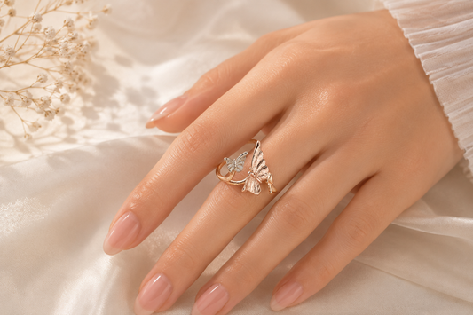 The "Fluttering Trio" Mixed-Metal Butterfly Ring