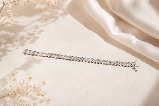 The Celestial Chevron: 925 Sterling Silver Diamond-Cut Bracelet