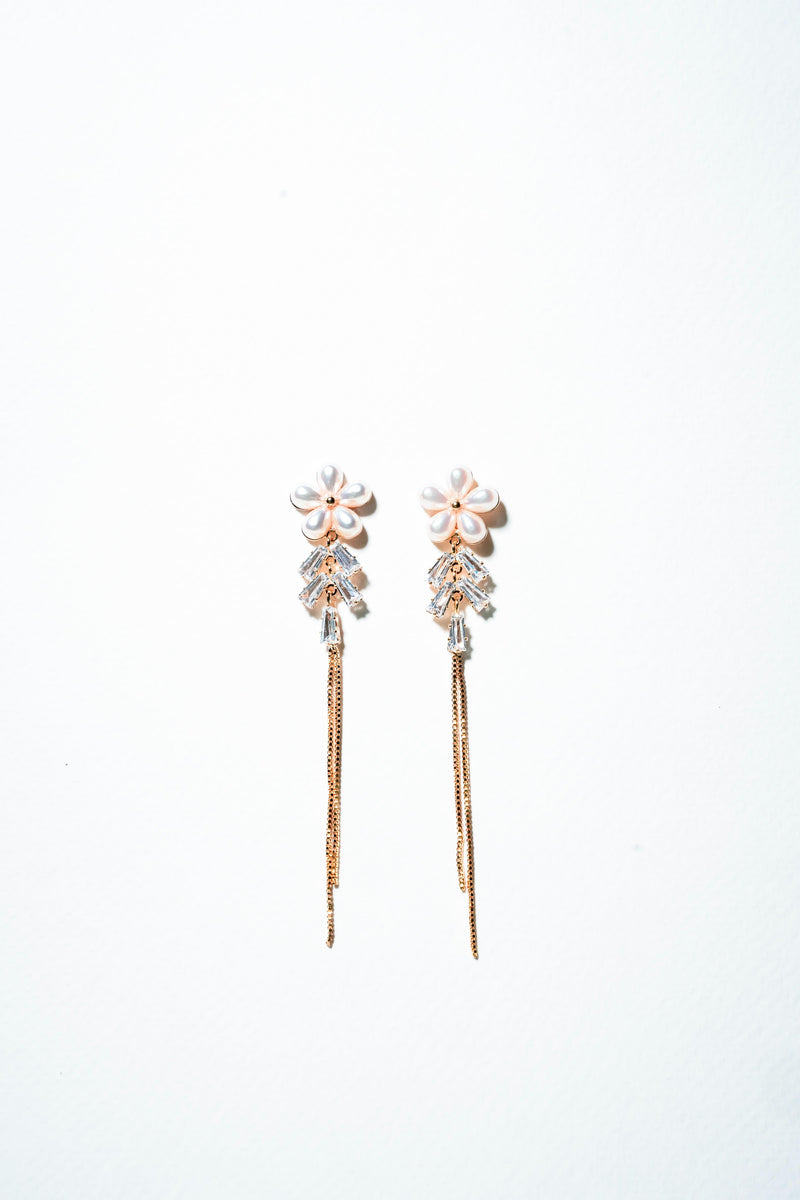 Primrose Petal & Crystal Fringe Drop Earrings – 18K Gold Plated