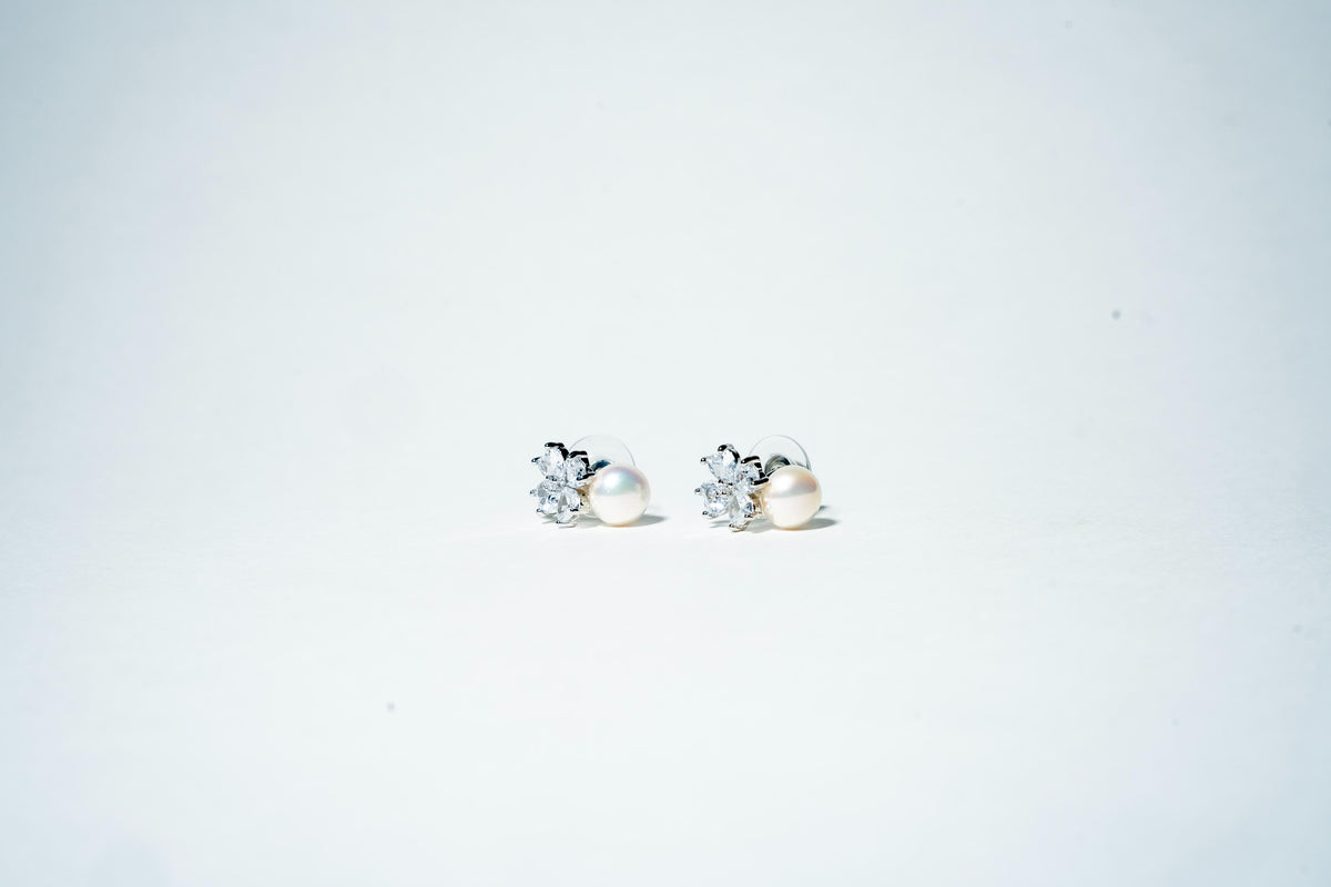The Floret Bloom Pearl Studs - 925 Sterling Silver