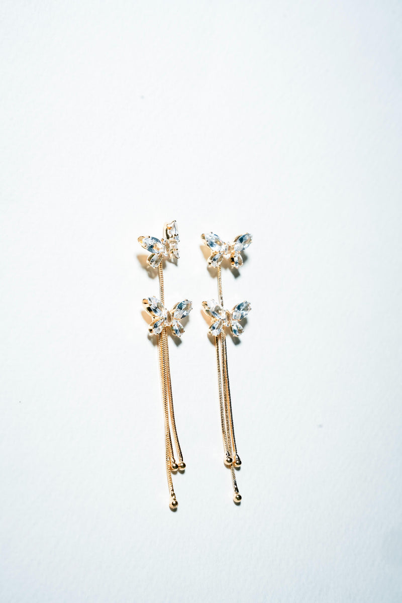 Enchanted Butterfly Tassel Drop Earrings – 18K Gold Plated Serenity
