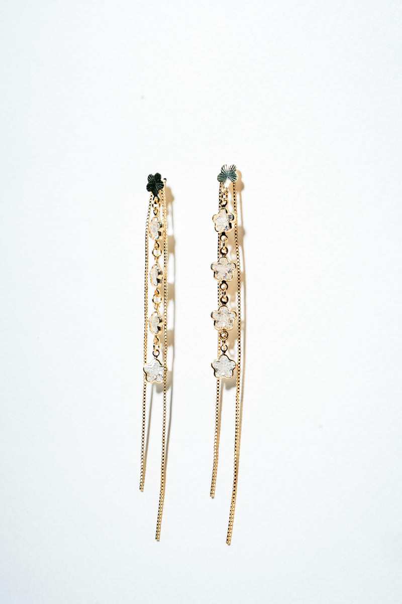 Ethereal Blossom Cascading Drop Earrings – 18K Gold-Plated Celestial Floral Elegance